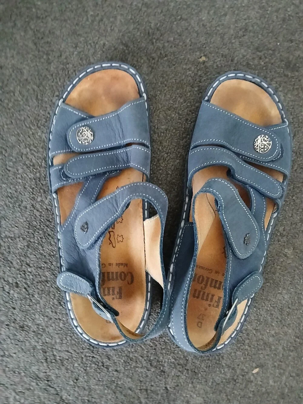 Finn Comfort Kids Navy Leather Adjustable Sandals Size 37.